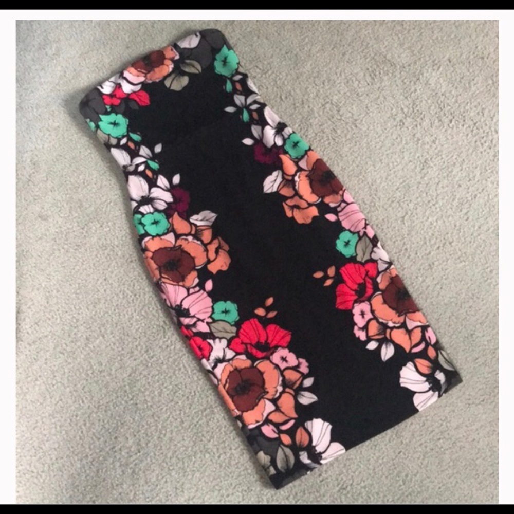 Express black floral midi tube dress